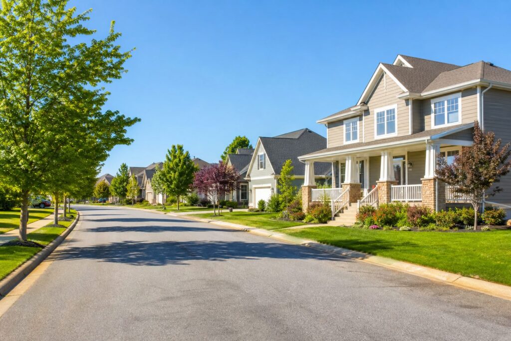 Fletcher neighborhood with well-kept homes and quiet residential streets, an established residential neighborhood
